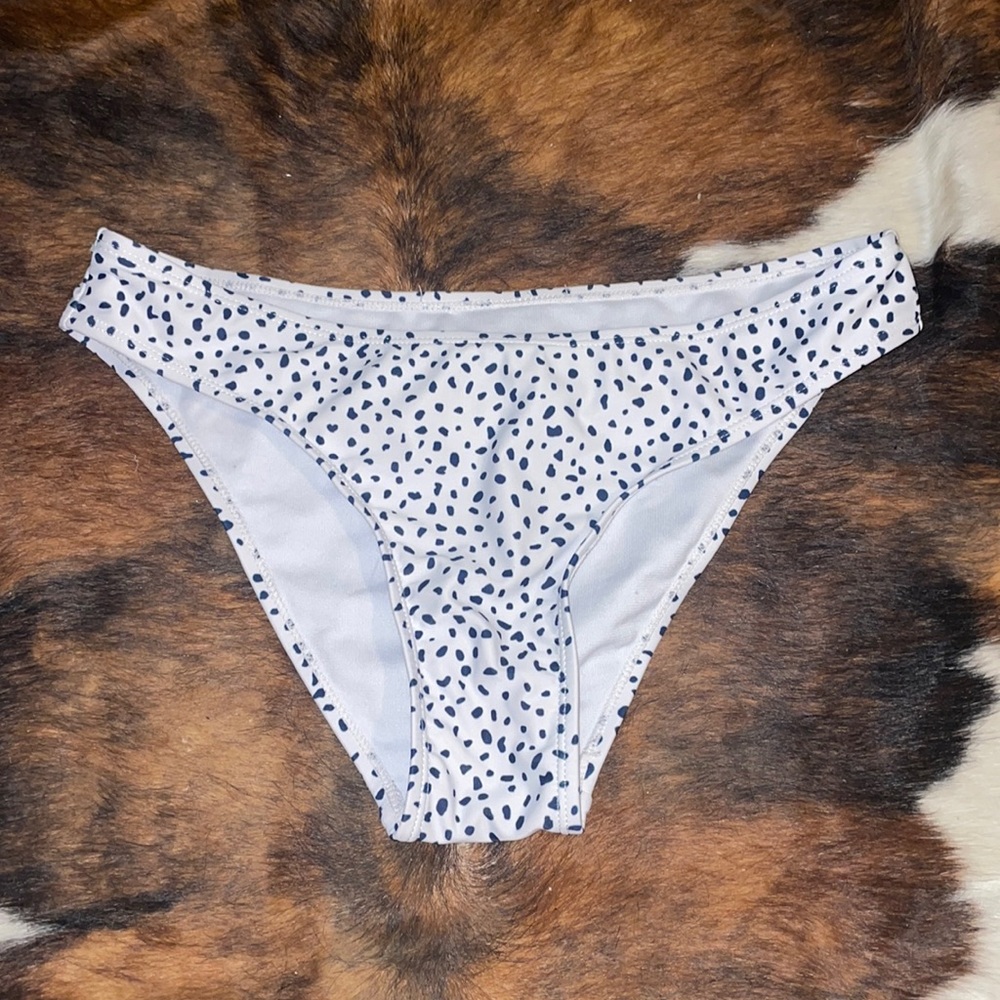medium navy blue and white dotted bikini bottoms